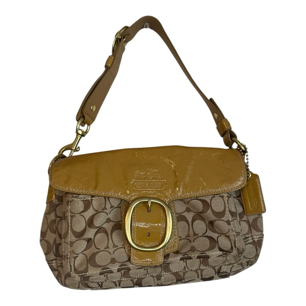 Coach Bleeker Signature buckle flap leather satchel shoulder bag
